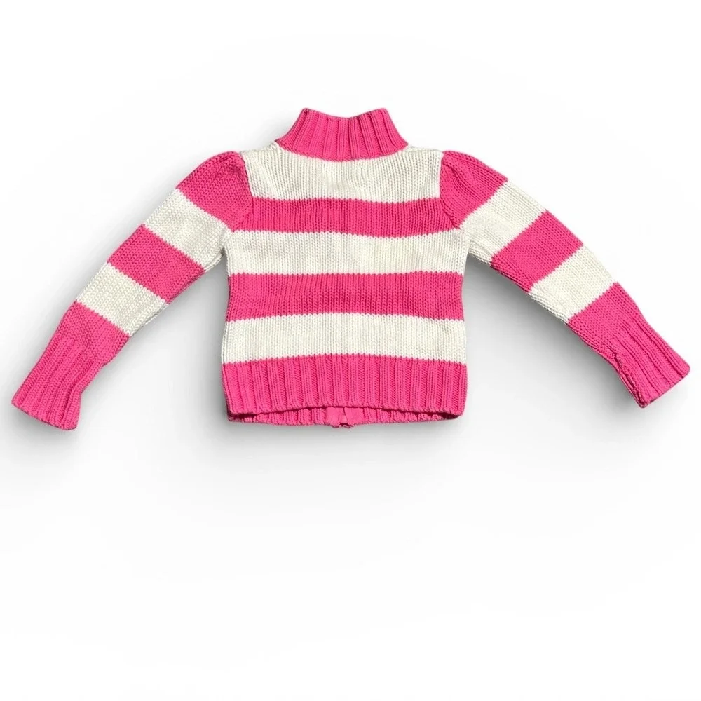 Ralph Lauren Baby Girls Pink White‎ Stripe Knit Zipper Hoodie Sweater 18M